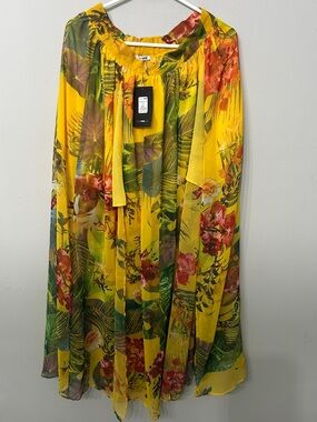 Women’s Fashion Nova Yellow Tropical Maxi Skirt Size Large NWT